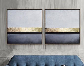 Grey and gold abstract art-abstract art set-abstract painting-minimalist art-painting on canvas-original art-2 piece wall art-oil painting