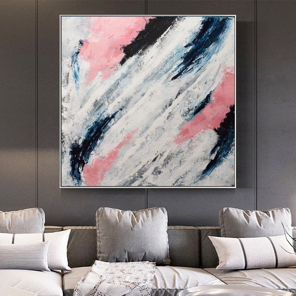 Blue and pink abstract art-pink wall art-abstract canvas art-acrylic painting-bedroom wall art-large wall art-texture abstract painting