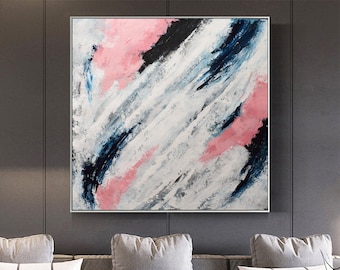 Blue and pink abstract art-pink wall art-abstract canvas art-acrylic painting-bedroom wall art-large wall art-texture abstract painting