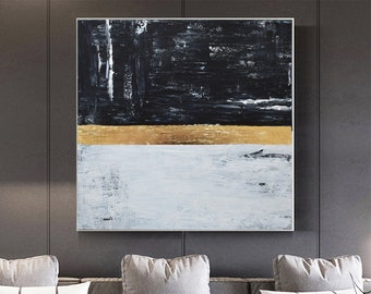 Abstract painting-original art-black and white abstract art-gold abstract painting-minimal painting-Textured Painting-Modern painting