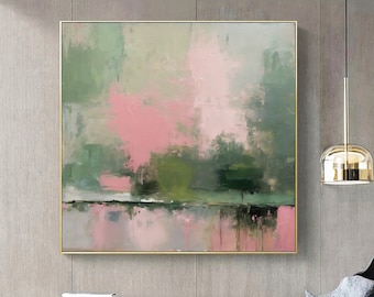 Extra Large Painting- green and pink Abstract Painting-Oversized Abstract Painting-Green Texture Painting-Xl Painting-modern wall art