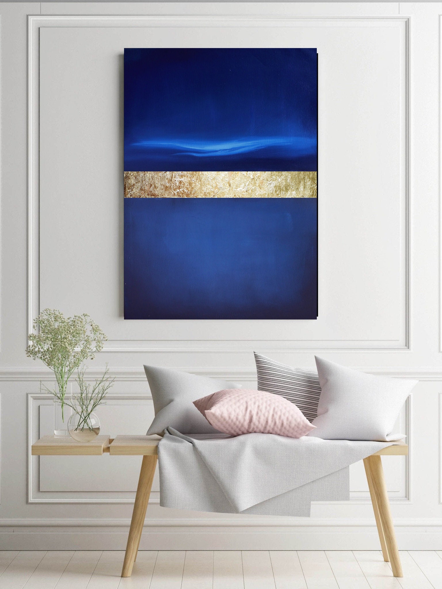 Blue Minimalist Abstractgold Wall Artwall Art Canvasmodern Art