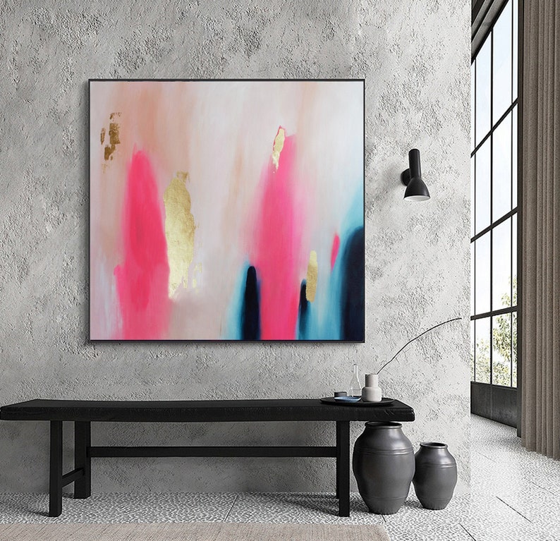 Pink Abstract Artmodern Wall Artabstract Paintinggold and Etsy