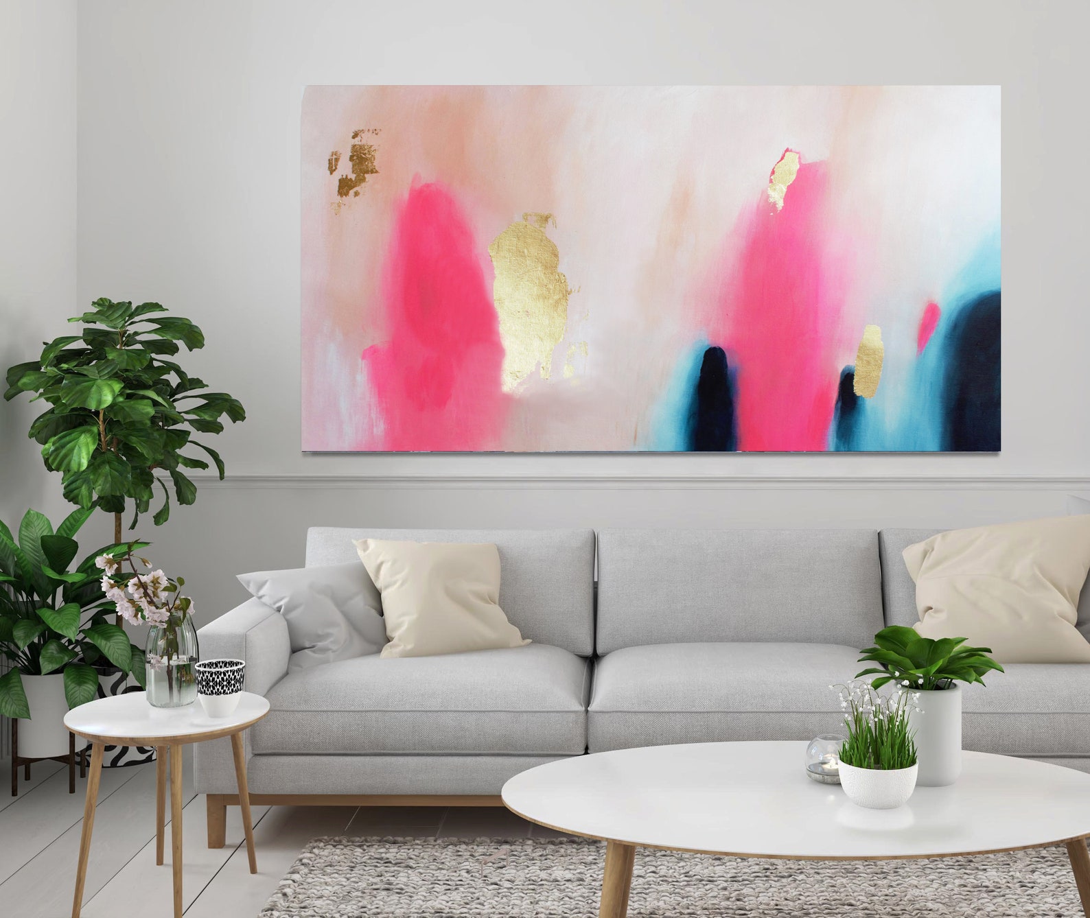 Pink Abstract Artmodern Wall Artabstract Paintinggold and Etsy