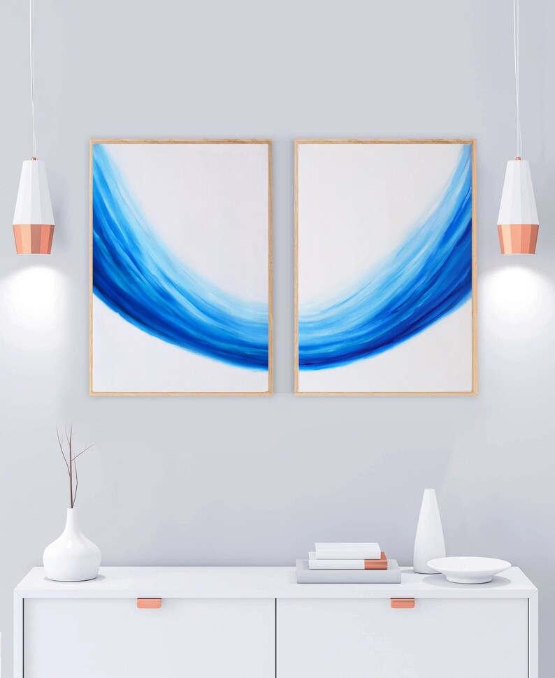 Blue Minimalist Artabstract Art Setoriginal Oil Etsy