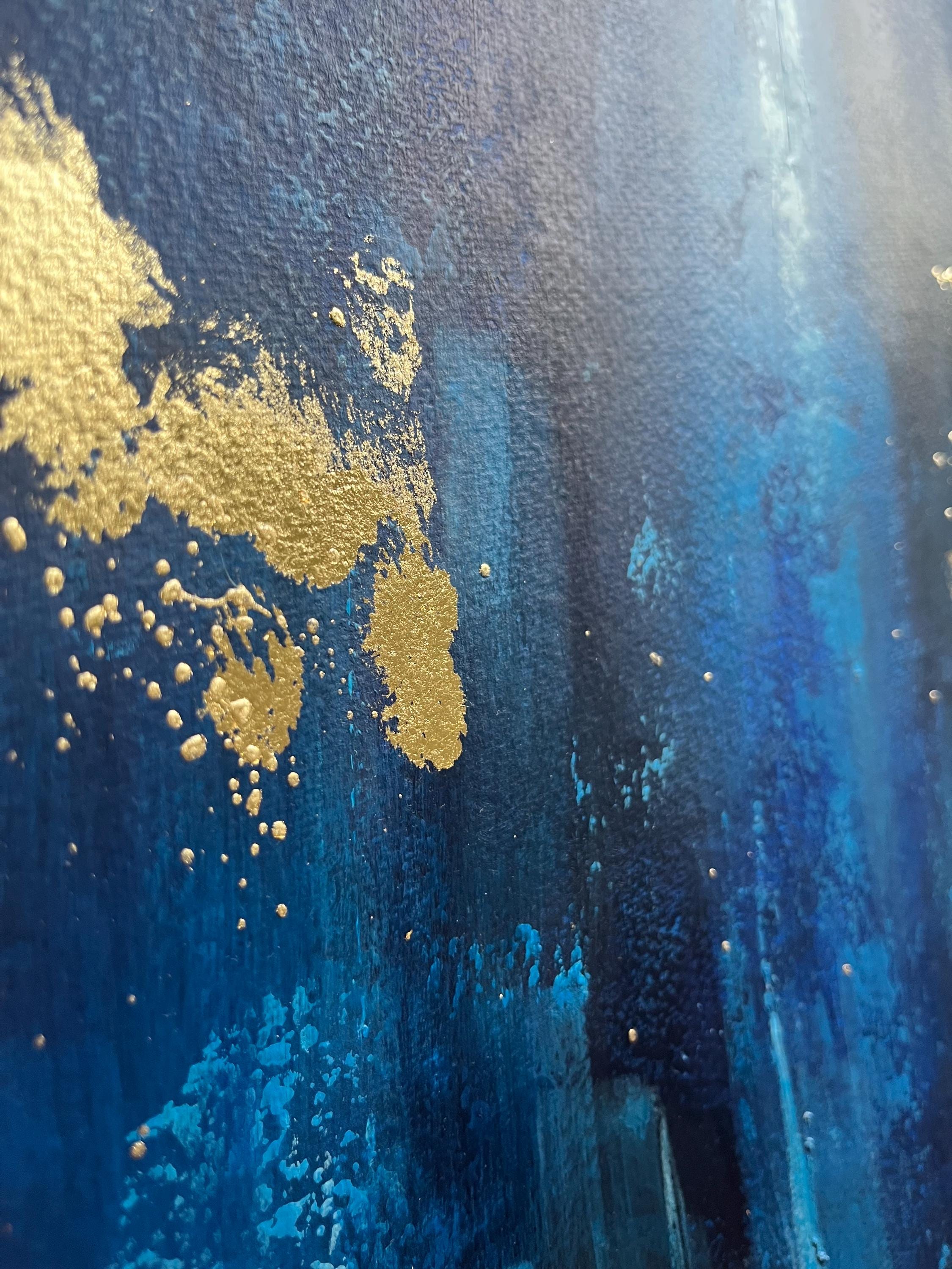 Original Blue and Gold Abstract Art Set of 3, Modern Wall Art for Home ...