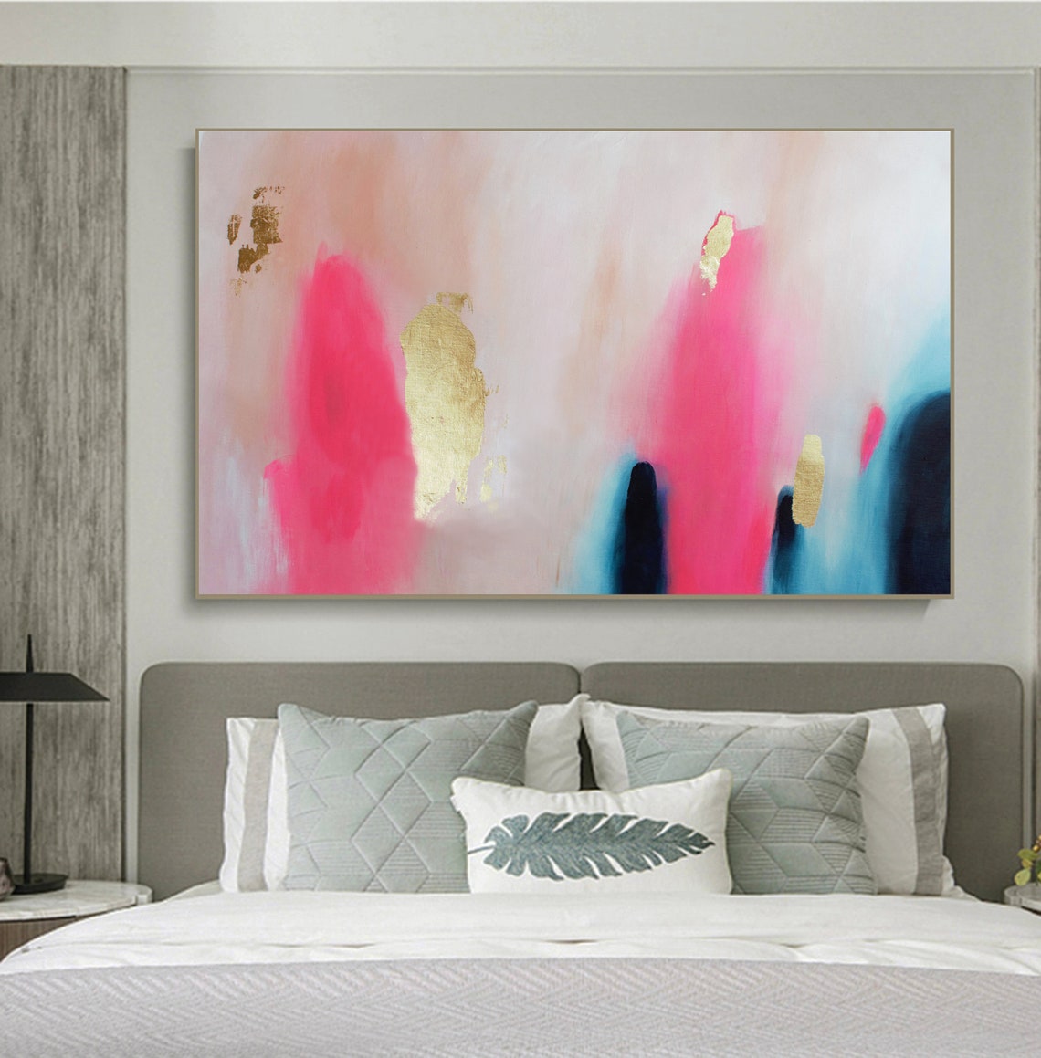 Pink Abstract Artmodern Wall Artabstract Paintinggold and Etsy