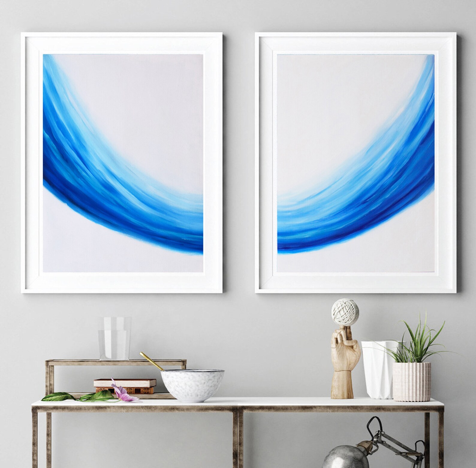 Blue Minimalist Artabstract Art Setoriginal Oil Etsy