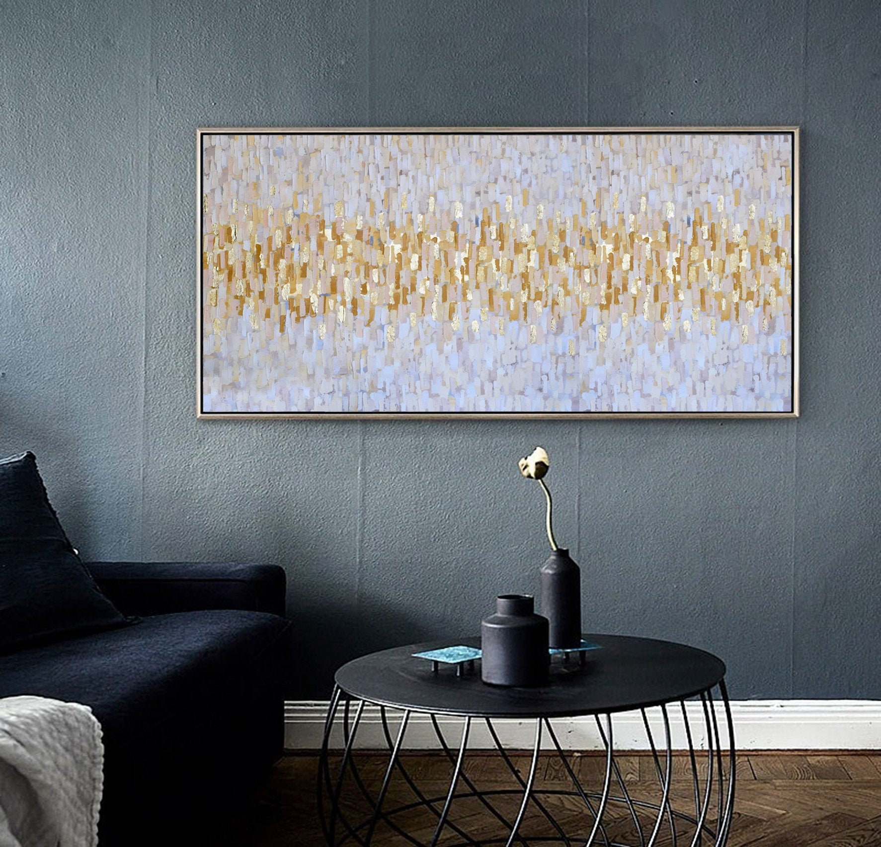 金箔アクセントの抽象画 大型モダン現代アート作品 キャンバスアート約
