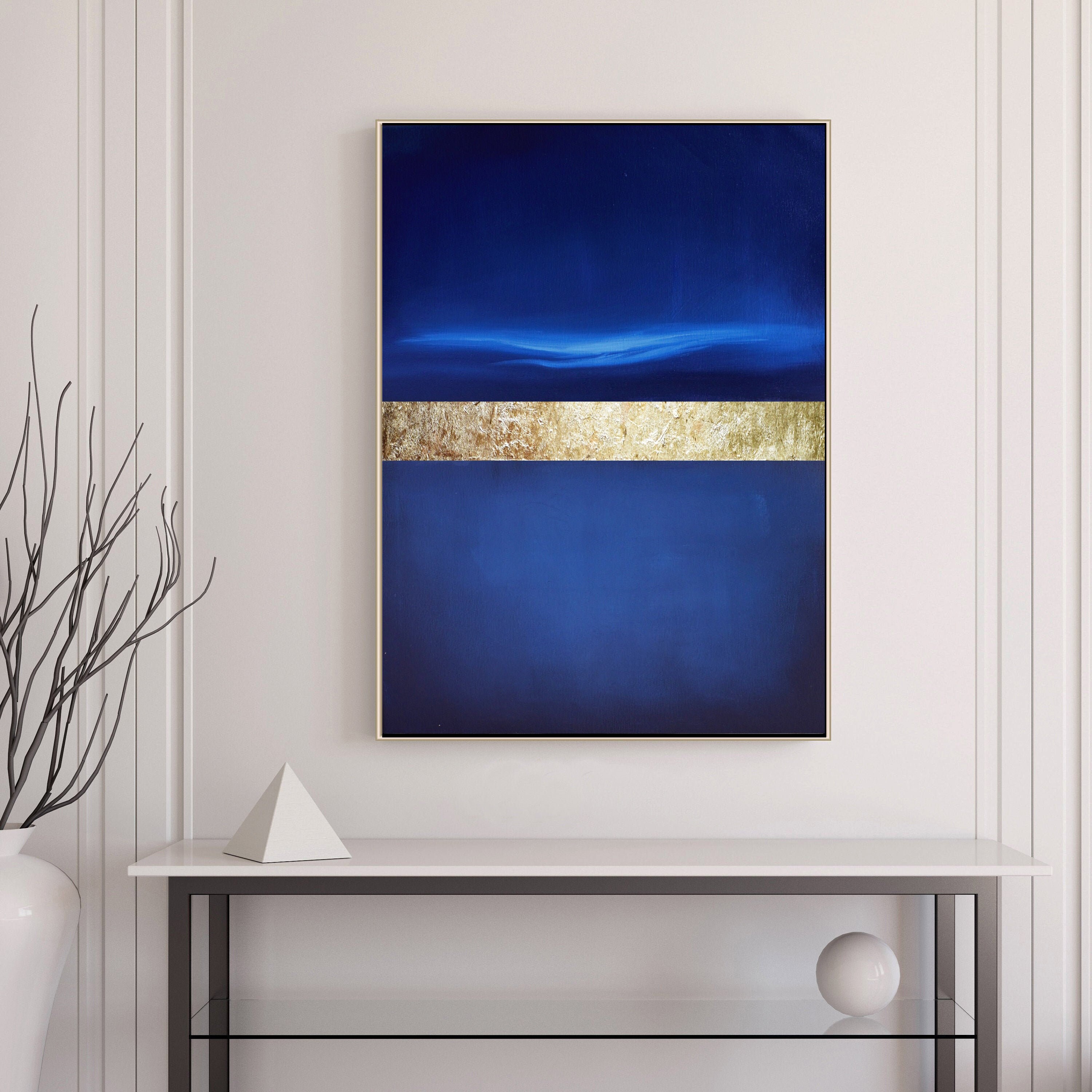 Blue Minimalist Abstractgold Wall Artwall Art Canvasmodern Art