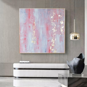 soft pink abstract painting-gold leaf painting-abstract art-pink abstract wall art-canvas art-large abstract-pink and white  painting