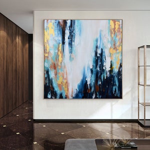 Blue and Gold Abstract Painting-living Room Painting-modern Abstract ...