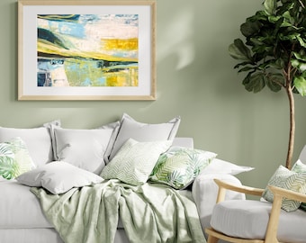 Abstract Landscape Wall Art,Painting in Yellow, Blue & Green,modern new home gift,small space art,blue modern abstract art,Impressionist art