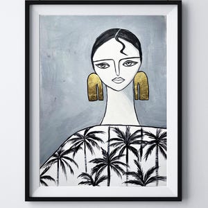 Ritratto femminile minimalista, arte originale di una donna boho, decorazione da parete boho, arte minimalista, arte da parete femminile, arte da parete moderna