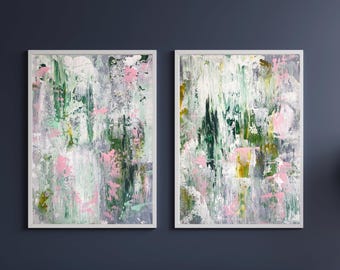 Green And gray 2 piece wall art,gray diptych abstract art,original gray modern painting,minimalist art,set of two wall art,office decor