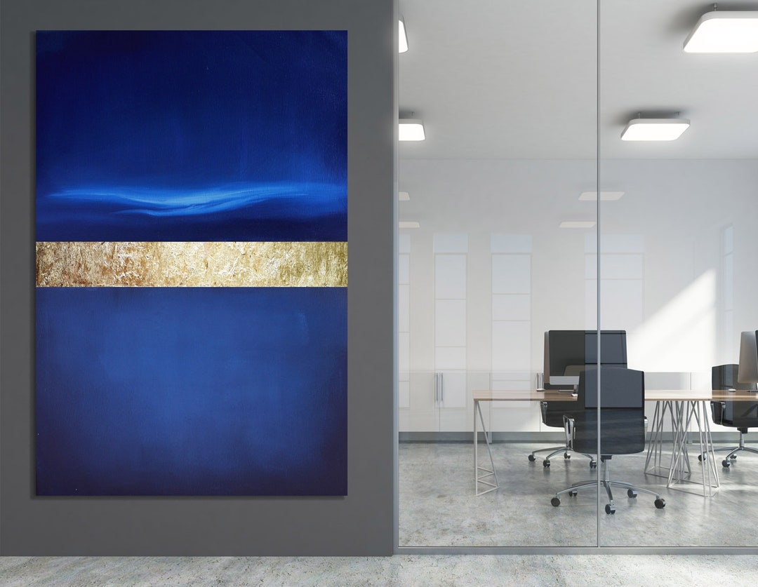 Blue Minimalist Abstractgold Wall Artwall Art Canvasmodern Art