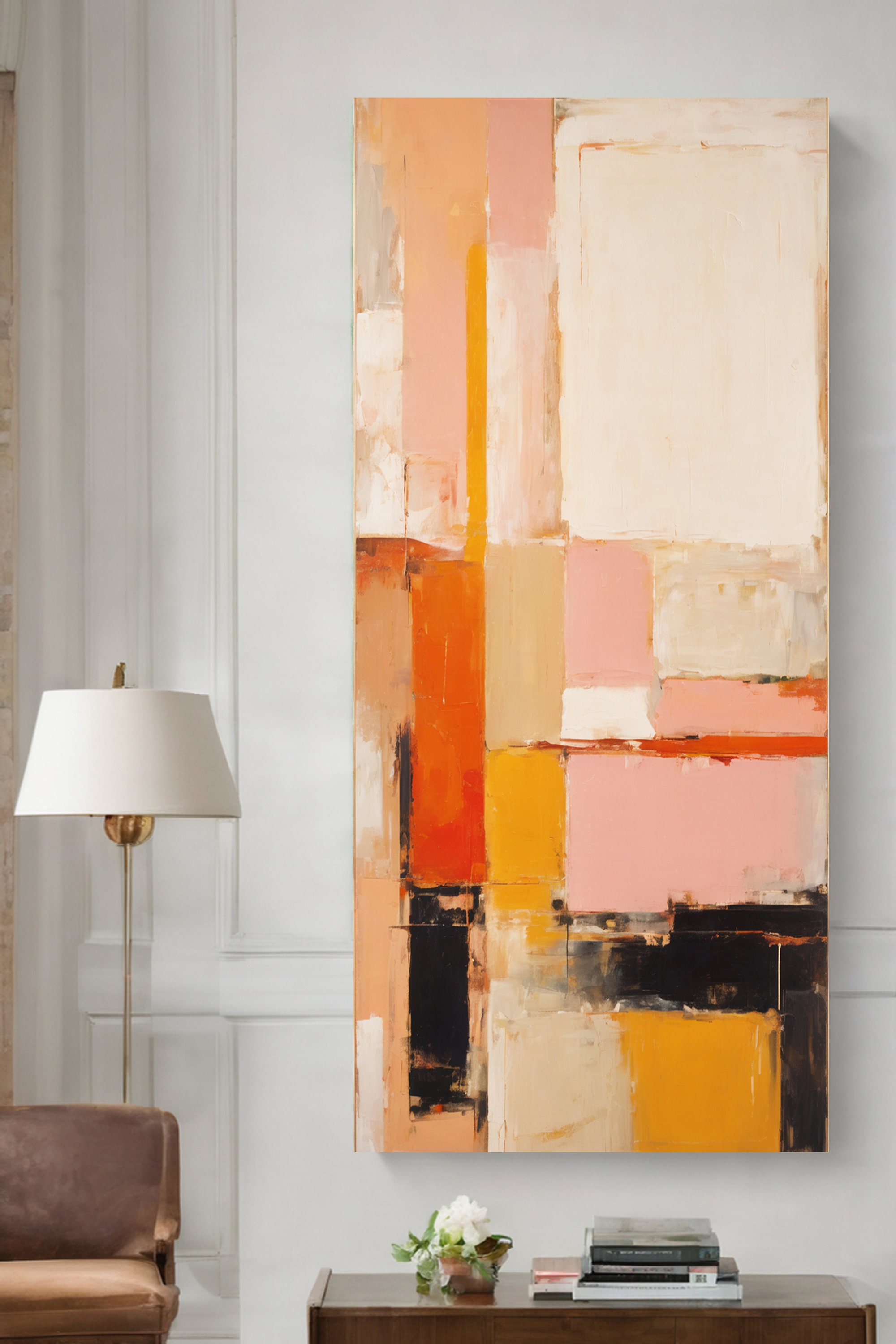 Gallery Detail: Coral Textured Geometric Wall Art For Hallway Long Narrow Wall
