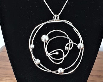 Unique Recycled Silver Swirl and Bead Pendant