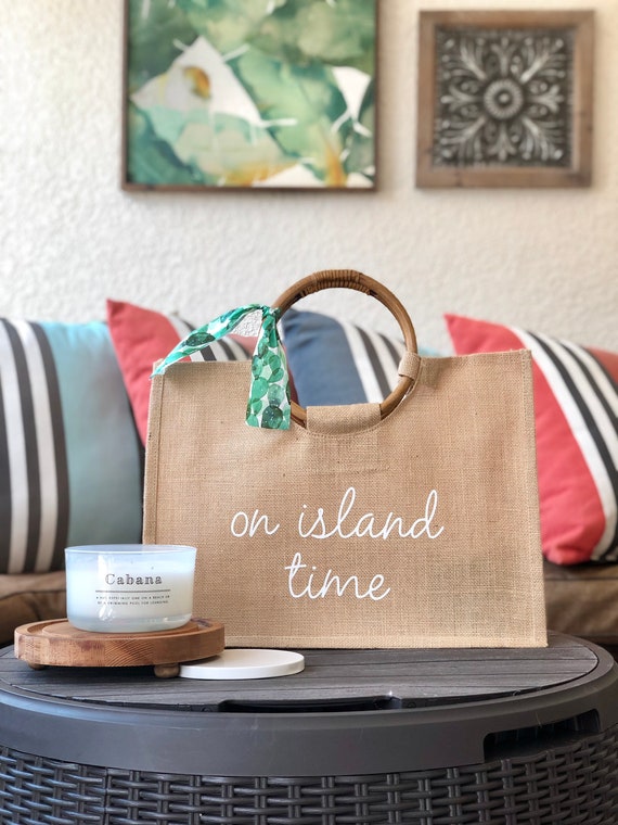 On Island Time Jute Beach Tote Shop Bachelorette Favors Etsy