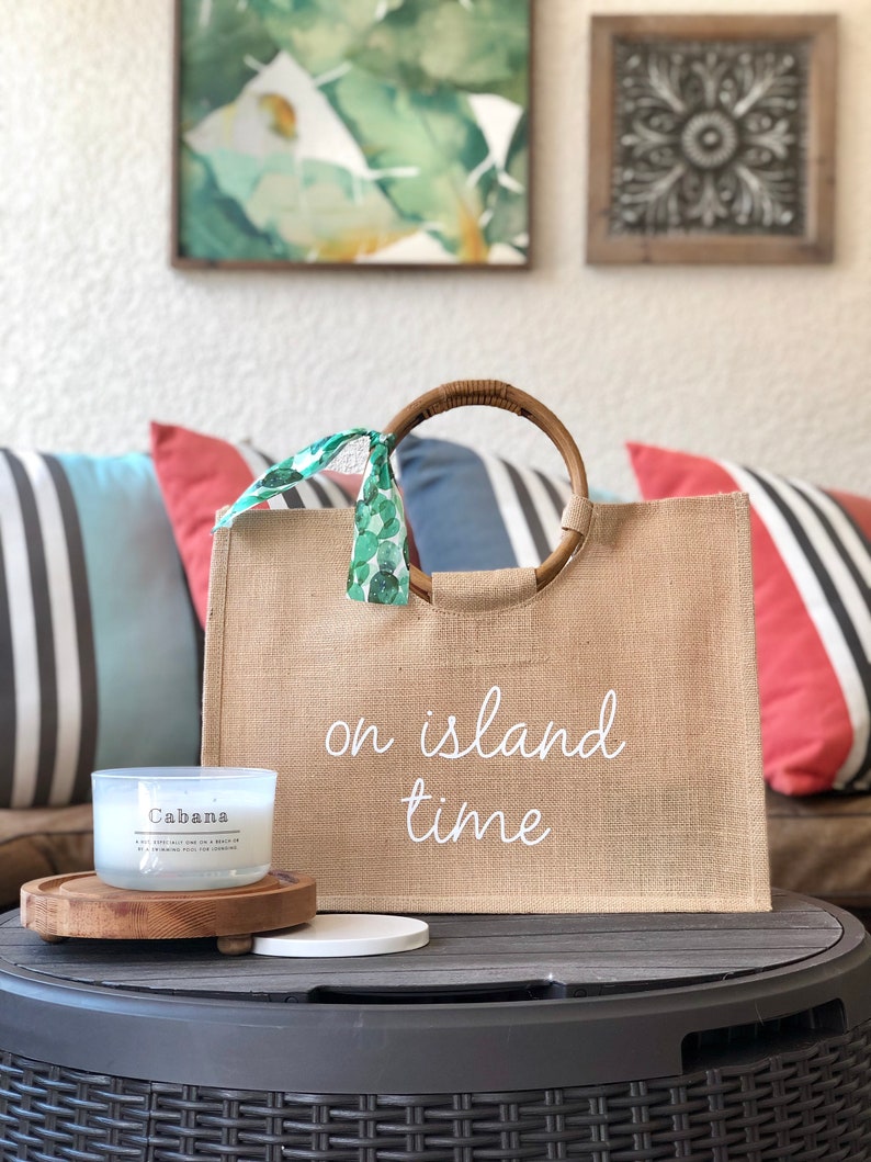 On Island Time Jute Beach Tote Shop Bachelorette Favors Etsy