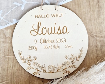 Namensschild Holz, Holzschild mit Gravur, Türschild Namensschild, Taufgeschenk, Babygeschenk, Geburtsgeschenk, DIY, mit Name personalisiert