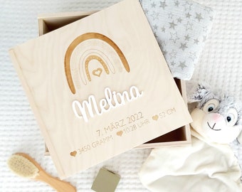 Personalisierte Erinnerungskiste Baby, Erinnerungsbox, Holzkiste, personalisiertes Babygeschenk, Geschenk zur Geburt, Box mit Name, Kiste