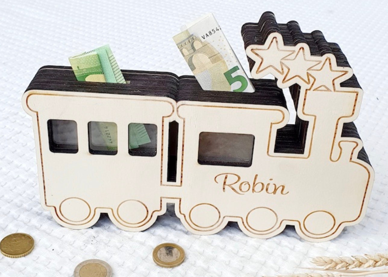 personalised moneybox wooden train,moneybox personalised train Train moneybox 