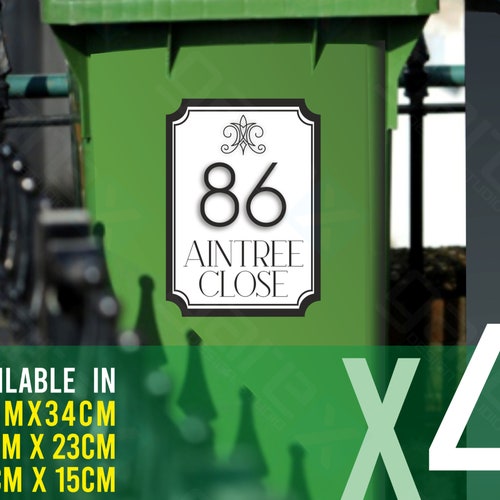 4 X Waterproof Vinyl Wheelie Bin House Numbers Road Street Etsy