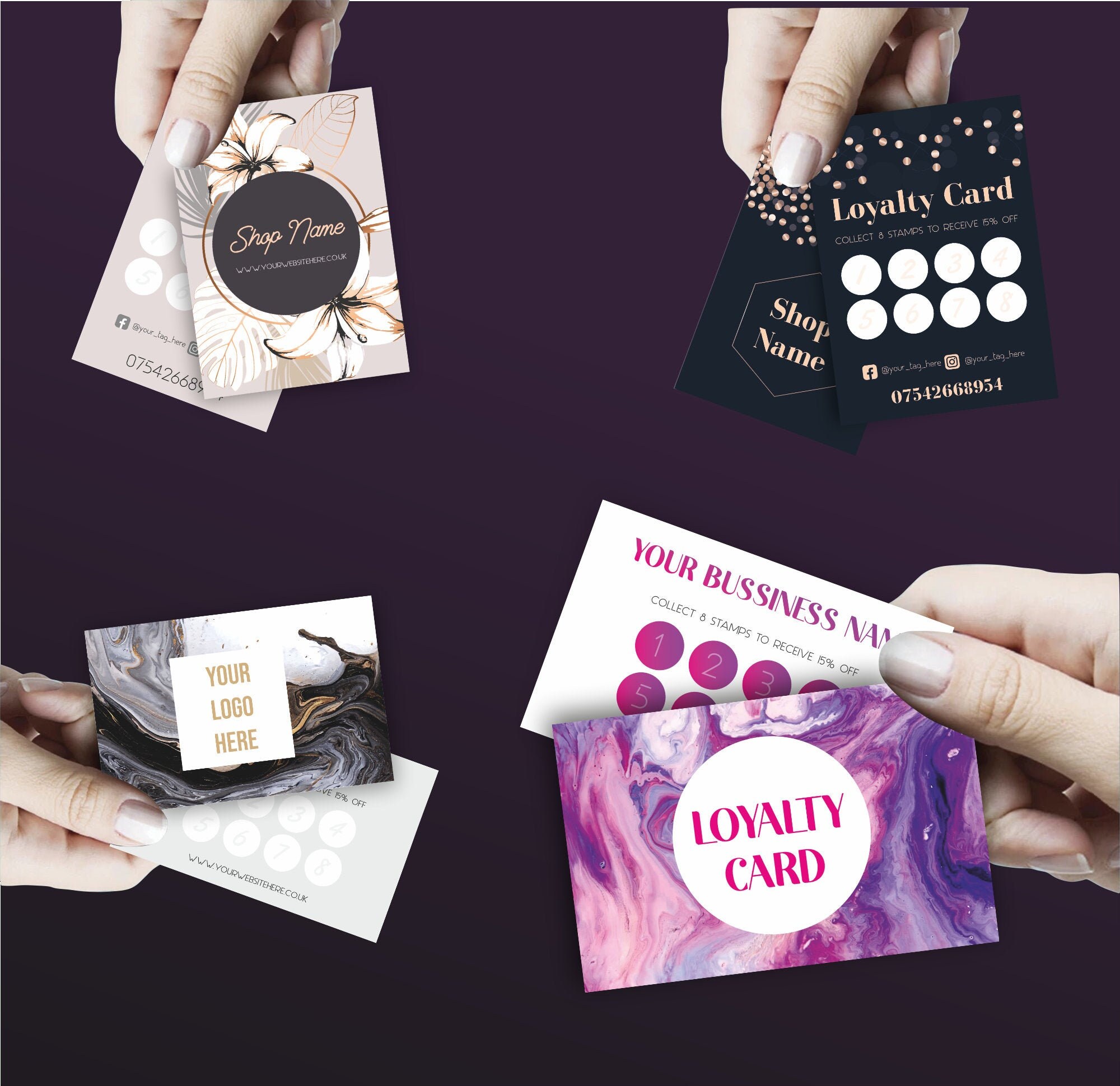 Personalized loyalty cards 85x55mm multiple designs Small Etsy