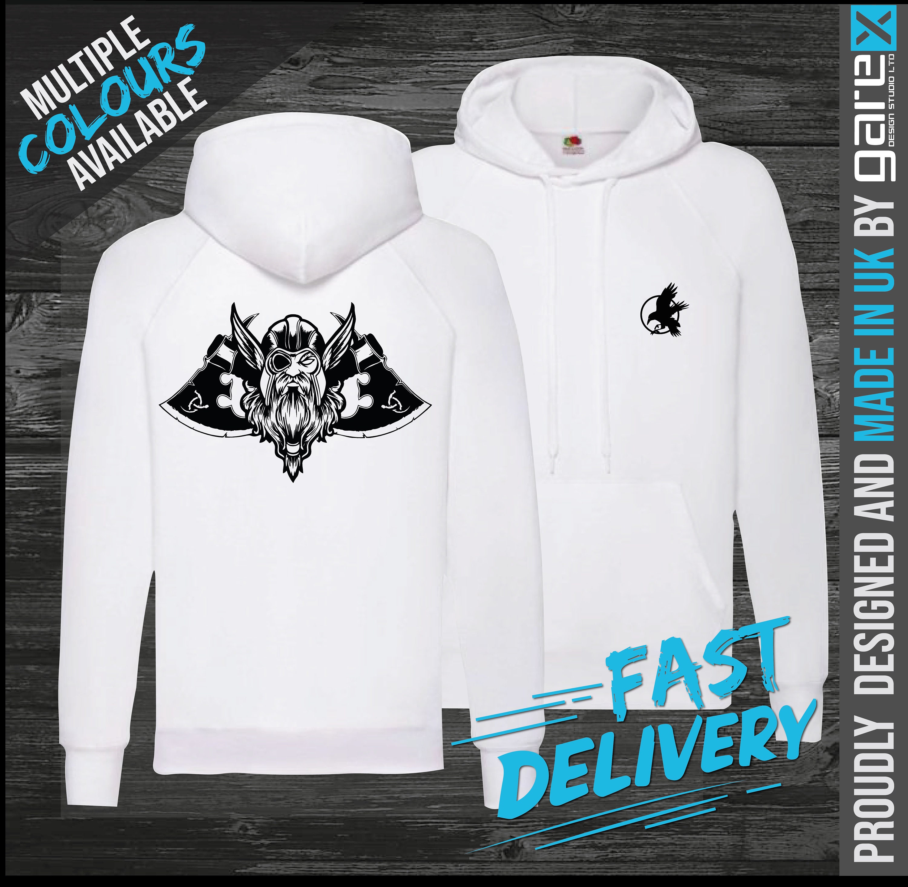 Image of Viking Hoodie Odin Warrior Norse Axes Alternative Metalhead Punk Pagan White