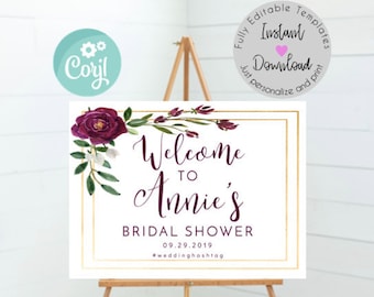 Fully Customizable Printable Bridal Shower Welcome Sign  - Instant Download