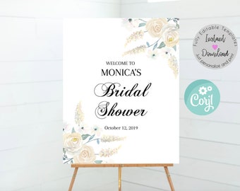 Fully Customizable Printable Bridal Shower Welcome Sign  - Instant Download