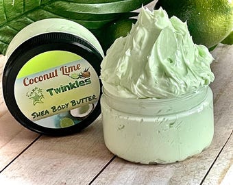 Manteca corporal batida de karité con coco y lima: aroma tropical de verano, hidratante cítrico