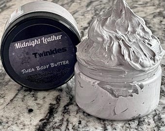 Manteca corporal Midnight Leather, manteca de karité batida, crema corporal artesanal, aroma unisex