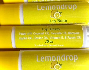 Lemondrop Lip Balm, Beeswax Lip Balm, Lip Moisturizer, Jojoba Avocado and Coconut Oil Lip Balm