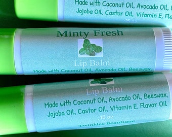 Minty Fresh Lip Balm, Beeswax Lip Balm, Lip Moisturizer, Jojoba Avocado and Coconut Oil Lip Balm