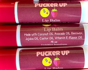 Pucker Up Lip Balm, Beeswax Lip Balm, Lip Moisturizer, Jojoba Avocado and Coconut Oil Lip Balm