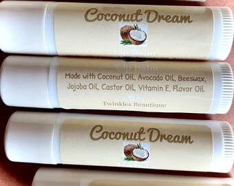 Coconut Dream Lip Balm, Beeswax Lip Balm, Lip Moisturizer, Jojoba avocado and coconut oil lip balm