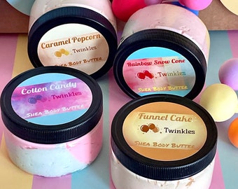 Carnival Treats Body Butter Collection, Body Butter Bundle, Whipped Shea Butter, Glitter Body Butter, Dessert Scents