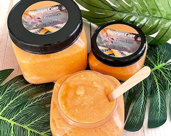 Papaya Cove Body Scrub, Shea Sugar & Dead Sea Salt Exfoliant, Summer Skin Care