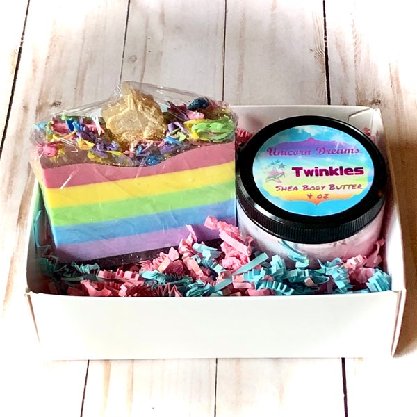 Unicorn Dreams Small Gift Box, Bath and Body Gift Set, Soap and Body Butter, Unicorn Gift