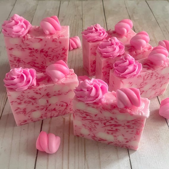 Pink Marshmallow Fluff Handcrafted Glycerin Soap Bar, Gourmand Bath Scent