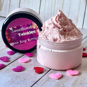 Sweetheart Body Butter, Whipped Shea Butter, Handmade Body Cream, Valentines Gift, Glitter Lotion