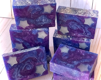 Cosmic Handcrafted Soap, Glycerin Celestial Soap Bar, Pear Grapefruit Jasmine Cedar Amber scent