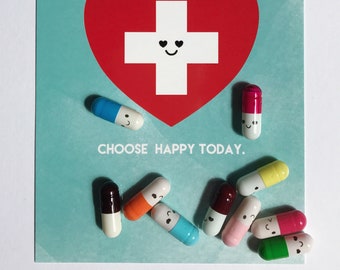 HAPPINESS PILLS- Karte mit 10 Message Pillen