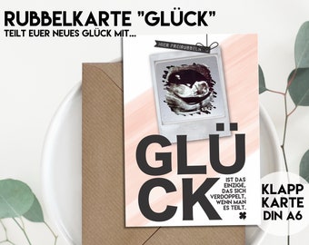 RUBBELKARTE "Glück" Verkündet Euer Glück, Karte mit Umschlag