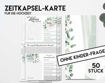 Hochzeit ZEITKAPSELKARTEN Grün/Weiß 50 Stück (Ohne Kinderfragen!) Hochzeitsspiel