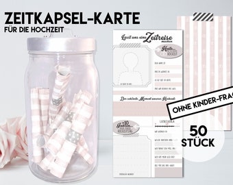 Hochzeit ZEITKAPSELKARTEN -Rosé 50 Stück (Ohne Kinderfragen) Hochzeitsspiel