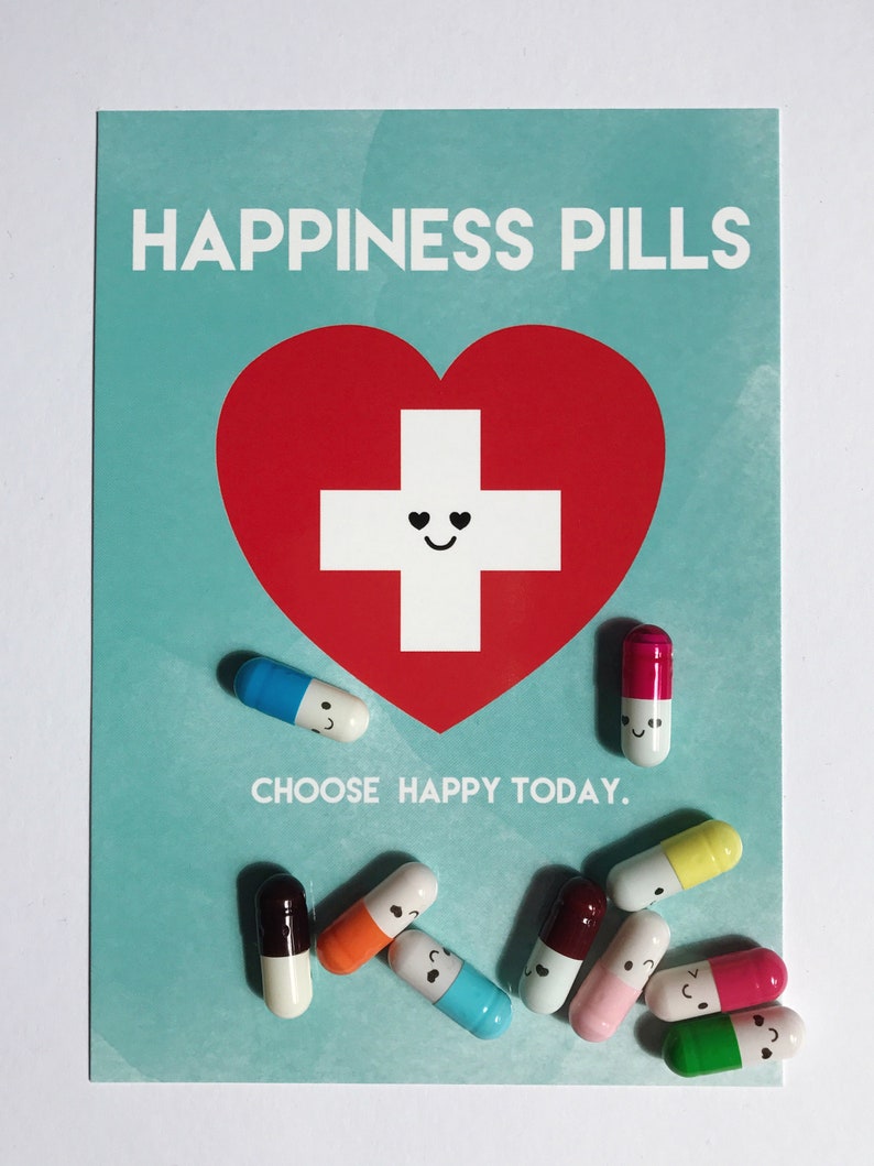 HAPPINESS PILLS Karte mit 10 Message Pillen image 1