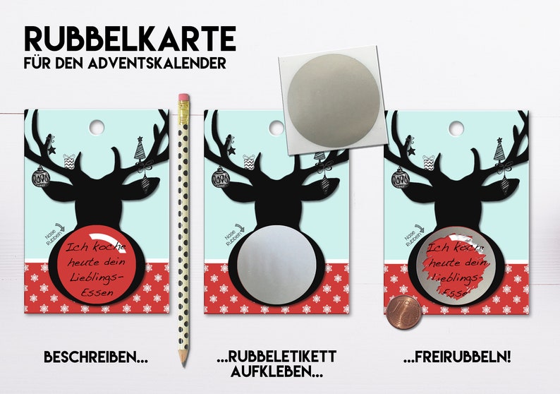 Weihnachten RUBBELGUTSCHEINE für den Adventskalender, inkl. Rubbelsticker Bild 2